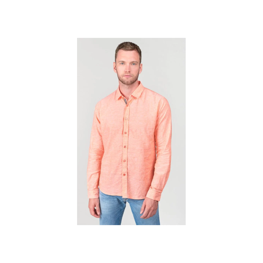 Chemise homme Rodes en lin melange saumon LE TEMPS DES CERISES