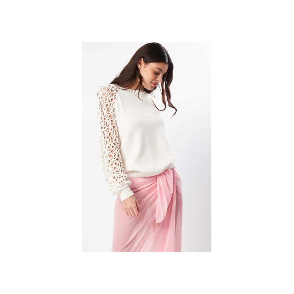 Pull femme col rond oversize en crochet fleurs LTDL