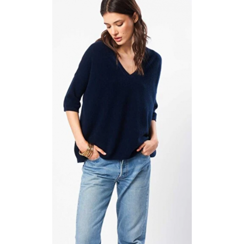 Pull femme col v manches 3/4 en 100% cachemire LTDL