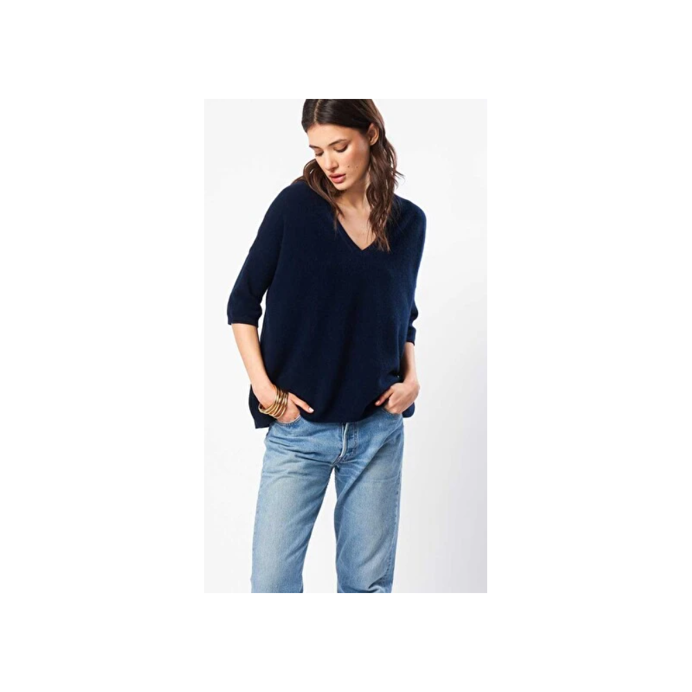 Pull femme col v manches 3/4 en 100% cachemire LTDL