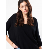 Pull femme, noir, col v manches 3/4 en 100% cachemire LTDL