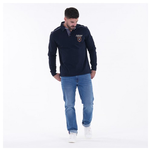 Polo homme à manches longues Ruckfield Selected Rugby bleu marine