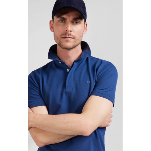 Polo manches courtes en coton stretch bleu foncé coupe Slim