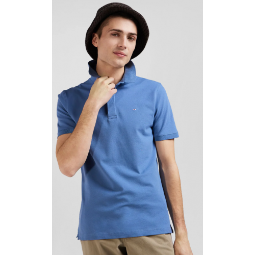 Polo homme manches courtes en coton stretch bleu coupe Slim