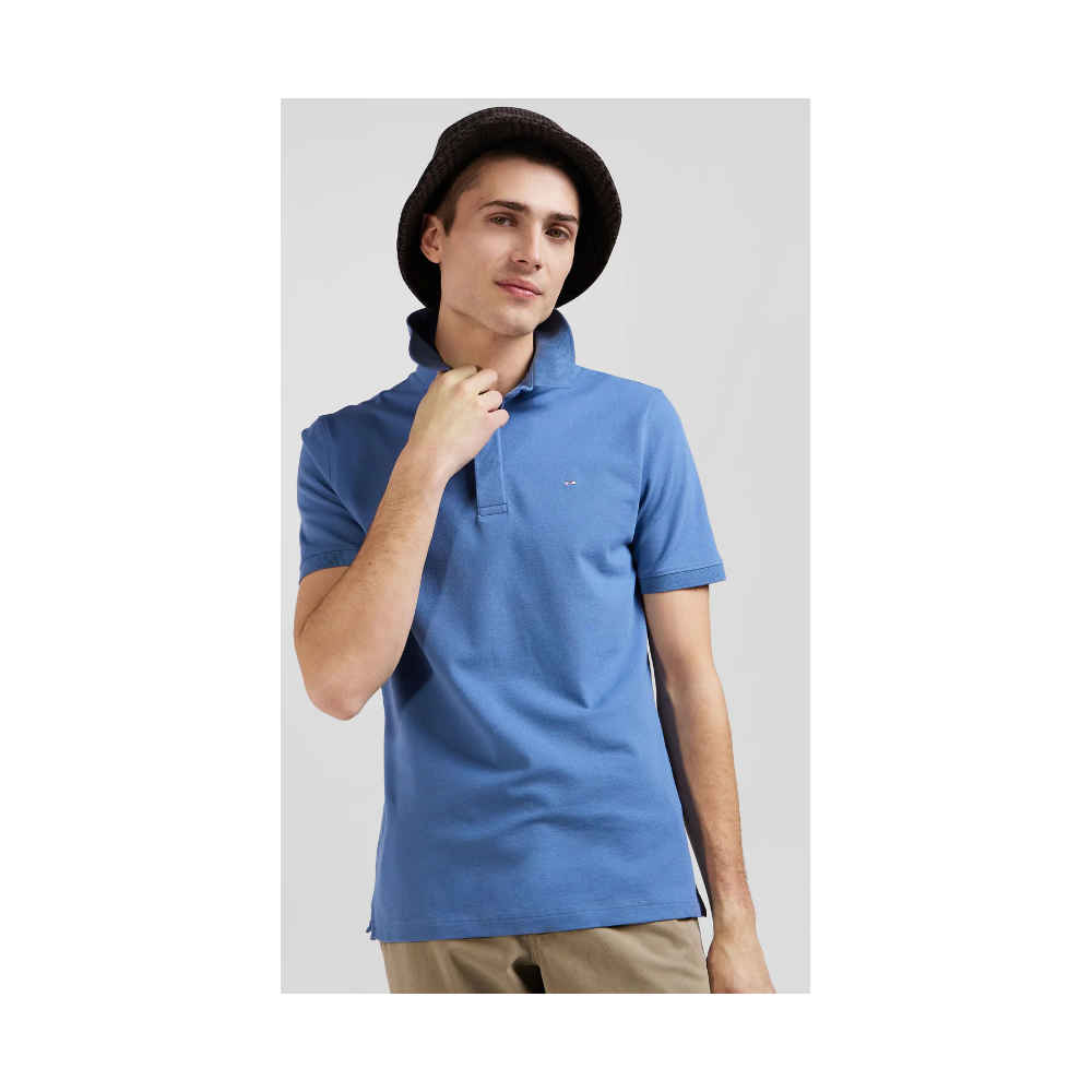 Polo homme manches courtes en coton stretch bleu coupe Slim