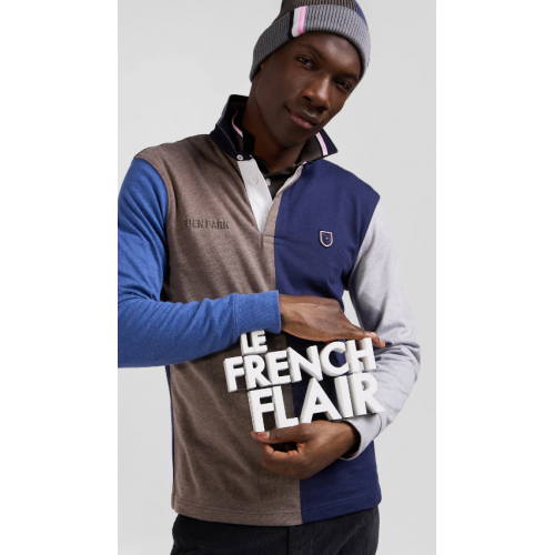 Polo homme EDEN PARK manches longues colorblock bleu marine