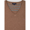 Pull homme EDEN PARK col V en laine et coton beige demi-lune cerclée