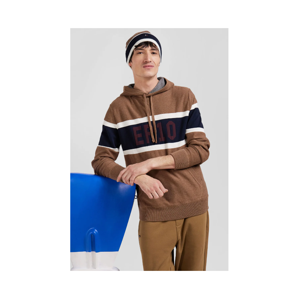 Pull homme EDEN PARK à capuche en coton camel jacquard EP10 c