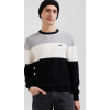 Pull homme EDEN PARK col rond en coton gris et blanc à jeux de maille