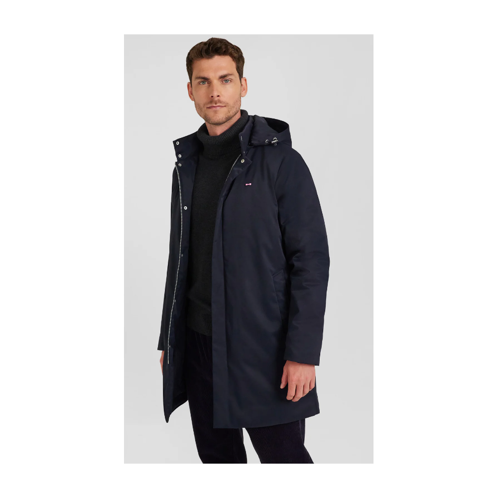 Parka homme EDEN PARK à capuche amovible en nylon bleu marine