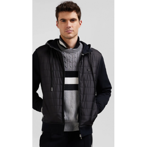 Blouson homme EDEN PARK bi-matière à parmenture matelassée noir