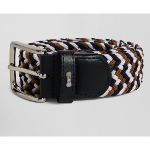 Ceinture homme tressée marron en caoutchouc stretch à boucle en métal argenté