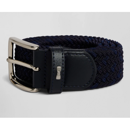 Ceinture homme EDEN PARK, tressée marine à boucle en métal argenté