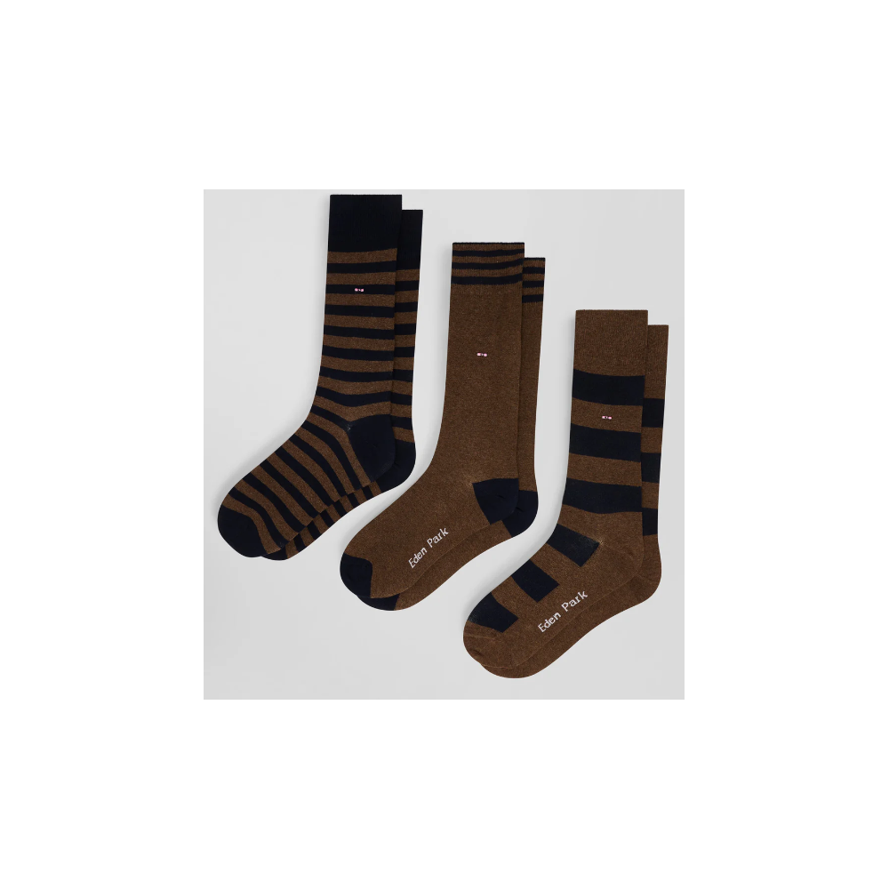 Lot de 3 paires de chaussettes homme EDEN PARK cerclées marron