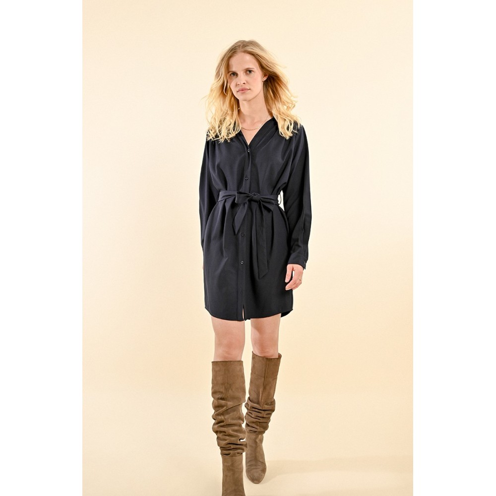 Robe chemise noire avec ceinture MOLLY BRACKEN