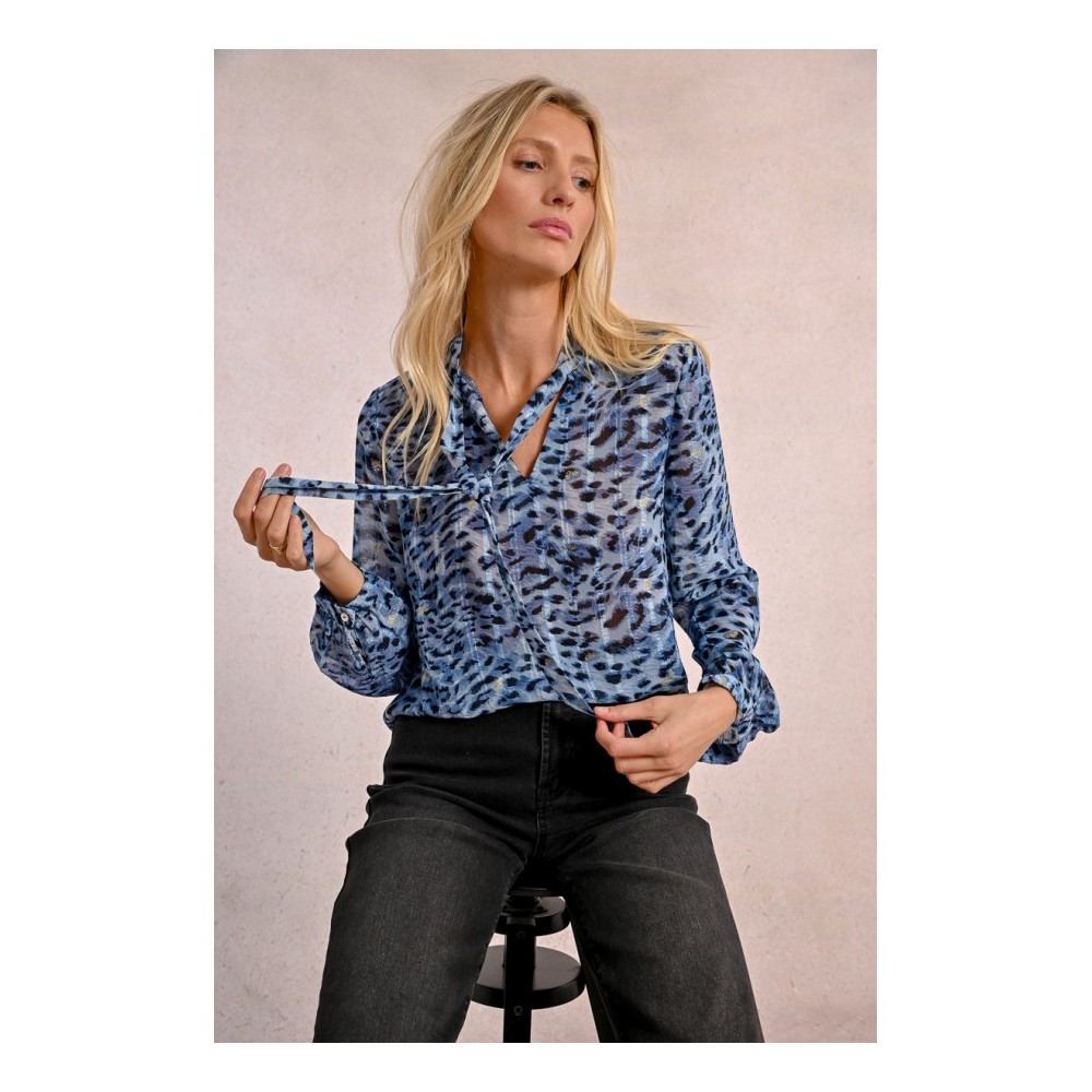 Blouse léopard col lavallière MOLLY BRACKEN